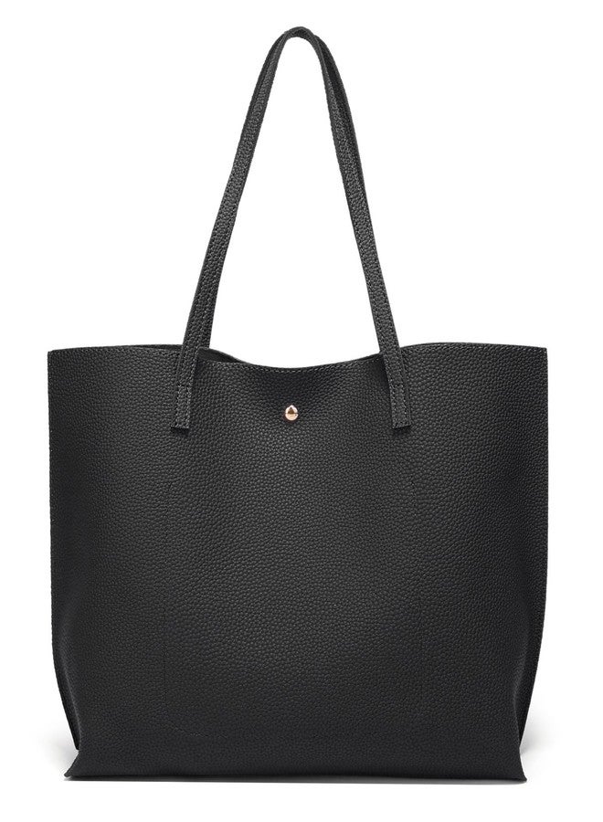 Dreubea Women's Soft Faux Leather Tote Shoulder Bag from, Big Capacity Tassel Handbag Black - Image 4