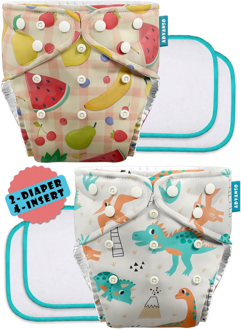 Advanso Leakage Proof cloth diapers for babies, high absorbent 2 reusable diaper 4 insert pad combo pack washable cloth diaper free size 5-18kg adjustable pocket cover 64 - Image 1