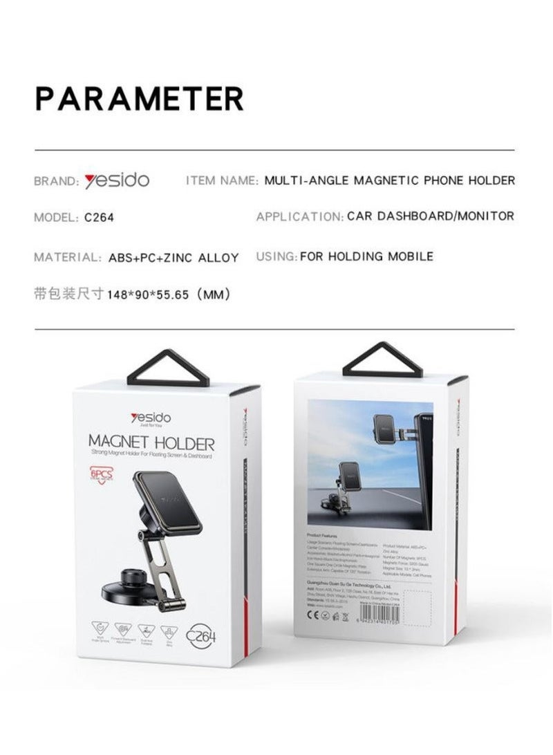 Yesido C264 360° Rotating Magnetic Car Phone Holder with Folding Arm & Suction Cup - Image 5