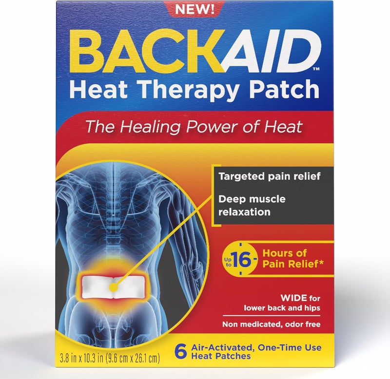 Backaid Heat Therapy Patch AirActivated Therapeutic Heat Wide for Lower Back and Hip Pain Relief 6 Count - Image 1