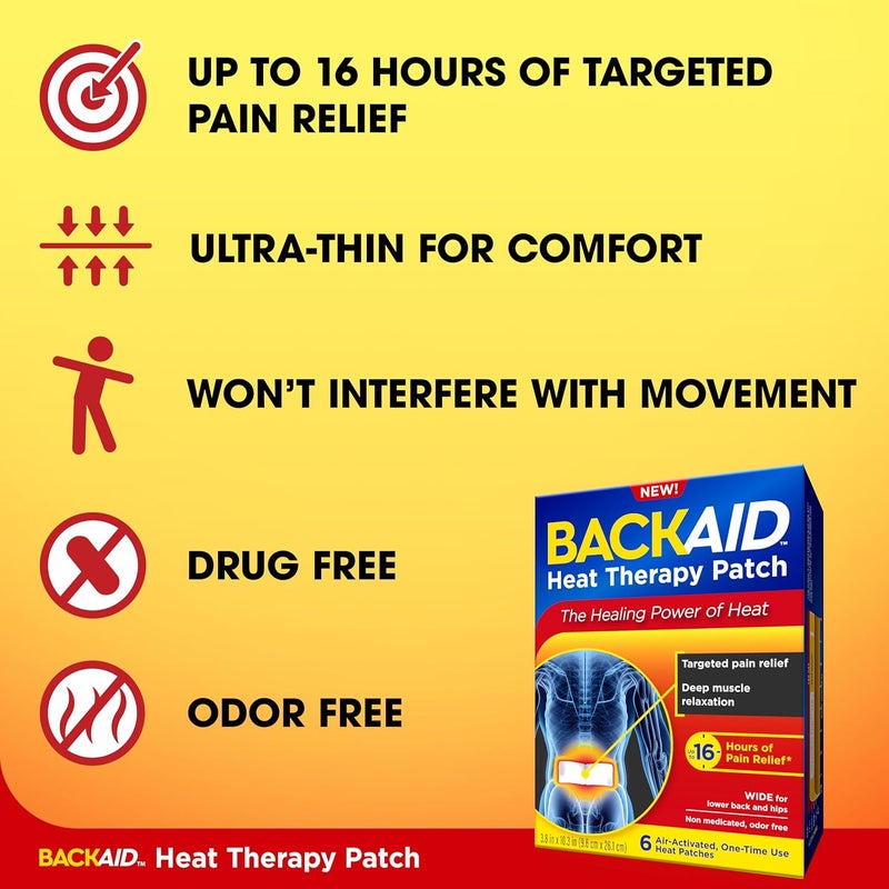 Backaid Heat Therapy Patch AirActivated Therapeutic Heat Wide for Lower Back and Hip Pain Relief 6 Count - Image 4