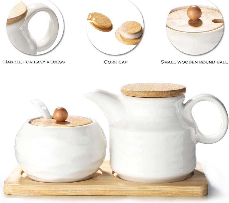 Sailench Ceramic Sugar and Creamer Set,12oz Cream Pitcher and 7.5oz Sugar Bowl with Lid,Coffee Serving Set for Cream and Sugar Spices, Condiments (2, Large) - Image 3