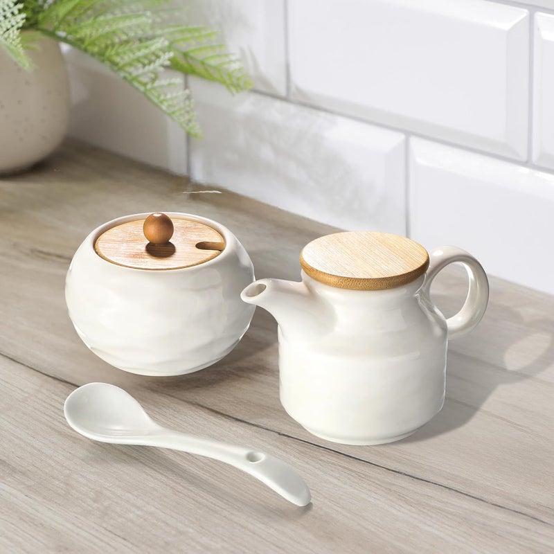 Sailench Ceramic Sugar and Creamer Set,12oz Cream Pitcher and 7.5oz Sugar Bowl with Lid,Coffee Serving Set for Cream and Sugar Spices, Condiments (2, Large) - Image 4