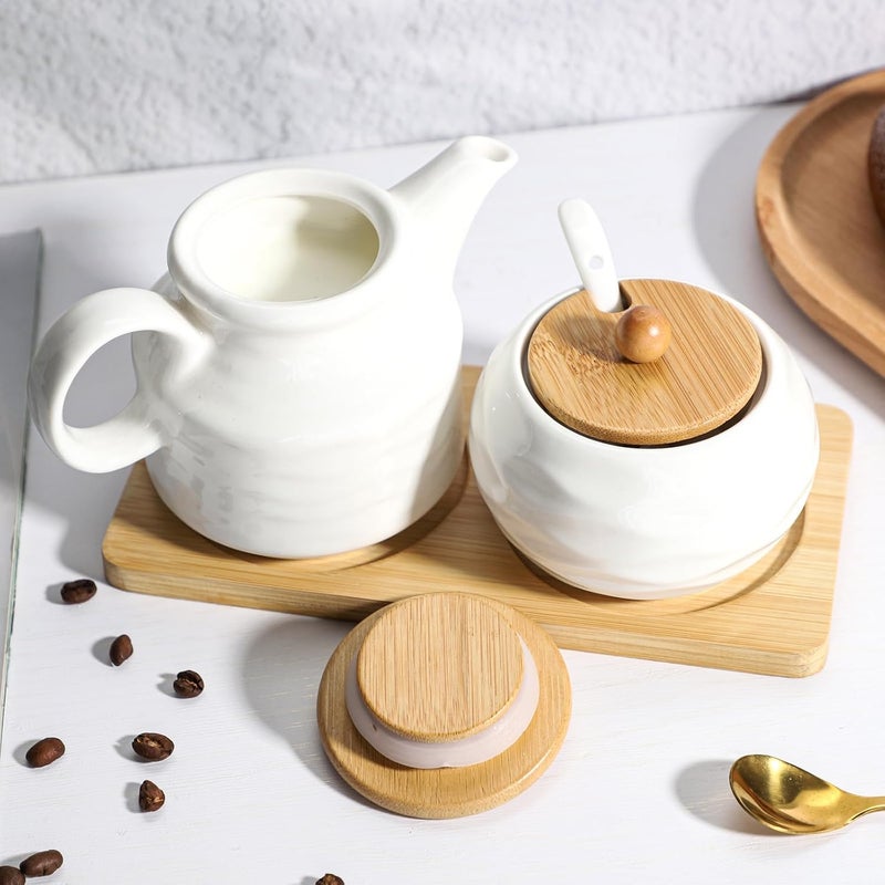 Sailench Ceramic Sugar and Creamer Set,12oz Cream Pitcher and 7.5oz Sugar Bowl with Lid,Coffee Serving Set for Cream and Sugar Spices, Condiments (2, Large) - Image 5