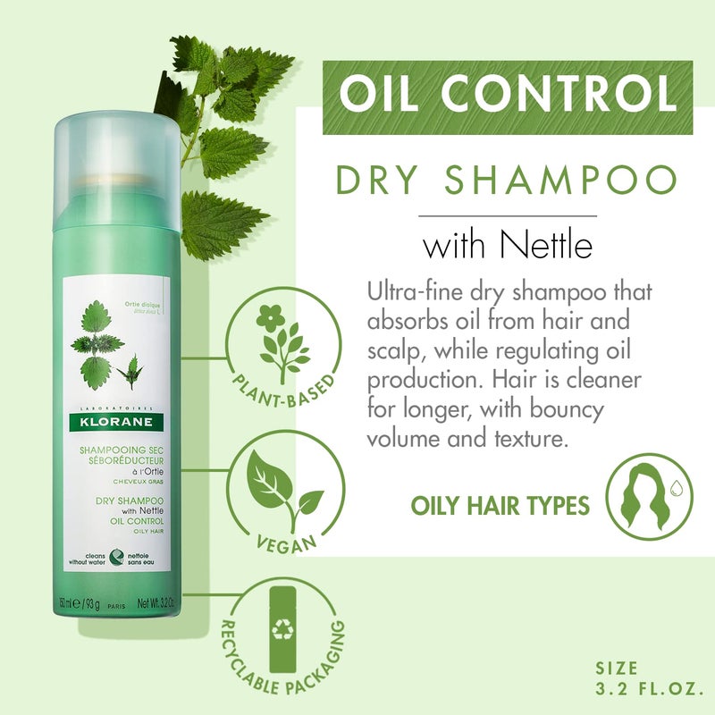 Klorane Klorane Dry Shampoo with Nettle for Oily Hair and Scalp, Regulates Oil Production, Paraben & Sulfate-Free, 3.2 oz. - Image 2