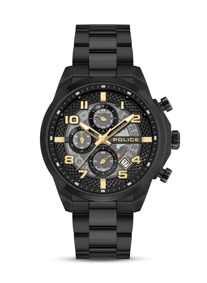 POLICE Soul Men's 44mm Multifunction Watch with Charcoal Translucent Dial & 316L Stainless Steel Bracelet