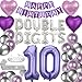 DUFACAI 42 Pieces 10th Birthday Decorations Double Digits Party Balloons Purple Happy Birthday Banner Silver Sash 10th Tiara Number 10 Foil Balloons Latex Balloons for 10 Year Old Girls Party Purple - Image 2