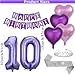 DUFACAI 42 Pieces 10th Birthday Decorations Double Digits Party Balloons Purple Happy Birthday Banner Silver Sash 10th Tiara Number 10 Foil Balloons Latex Balloons for 10 Year Old Girls Party Purple - Image 4