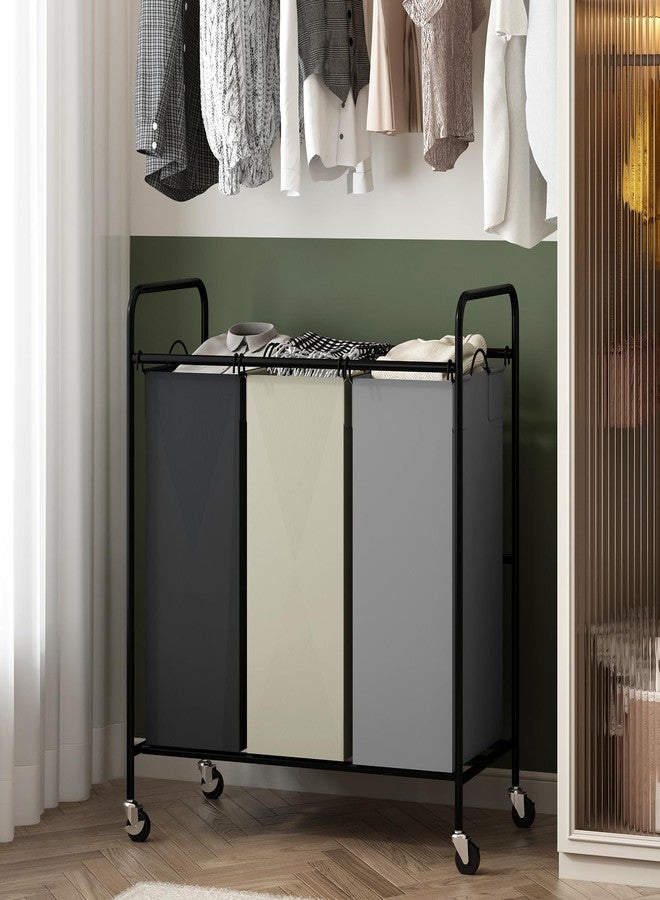 Takywep 3 Section Laundry Hamper, 120L Large Rolling Laundry Sorter Cart, Laundry Basket with Lockable Wheels & Removable Bags, Laundry Room Organization for Dirty Clothes Storage - Image 1