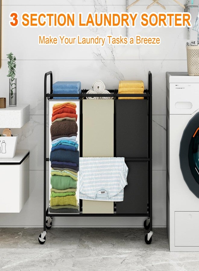 Takywep 3 Section Laundry Hamper, 120L Large Rolling Laundry Sorter Cart, Laundry Basket with Lockable Wheels & Removable Bags, Laundry Room Organization for Dirty Clothes Storage - Image 2