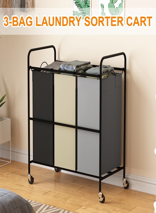 Takywep 3 Section Laundry Hamper, 120L Large Rolling Laundry Sorter Cart, Laundry Basket with Lockable Wheels & Removable Bags, Laundry Room Organization for Dirty Clothes Storage - Image 4