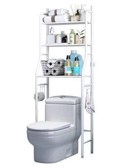 VIO 3 Level Over Toilet Storage Shelf Space Saver Bathroom Organizer Rustproof Corrosion Resistant Adjustable Screws Metal Toilet Cabinet Shelving for Detergent Soap Towels Tissue Holder White  - Image 1