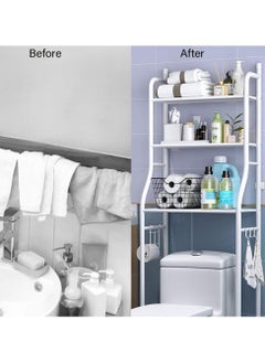 VIO 3 Level Over Toilet Storage Shelf Space Saver Bathroom Organizer Rustproof Corrosion Resistant Adjustable Screws Metal Toilet Cabinet Shelving for Detergent Soap Towels Tissue Holder White  - Image 4