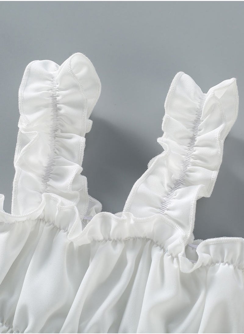 Kidle - Summer Breathable Two-piece White Pattern Suspender Skirt - Image 1