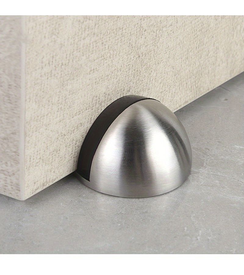 Silvery 2Pcs Stainless Steel Door Stop With Rubber Bumper No Drilling Required Anti Collision For Home Bathroom - Image 2