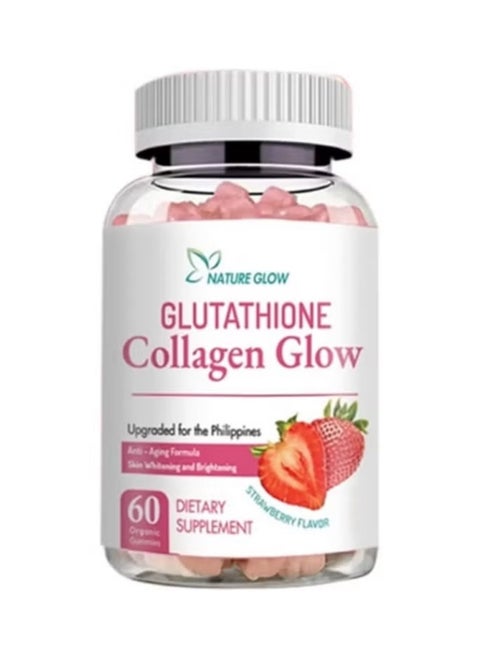 Nature Glow Glutathione & Collagen Glow Strawberry Flavor – 60 Organic Chewable Gummies | Antioxidant-Rich Skin & Hair Support