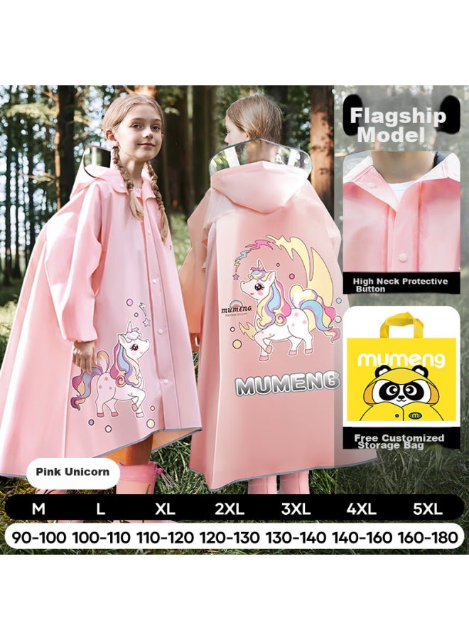Moremerry Children's Raincoat With Backpack Space For Boys And Girls, Extended Full-body Student Rain Poncho, Pink Unicorn, 2XL - Image 1