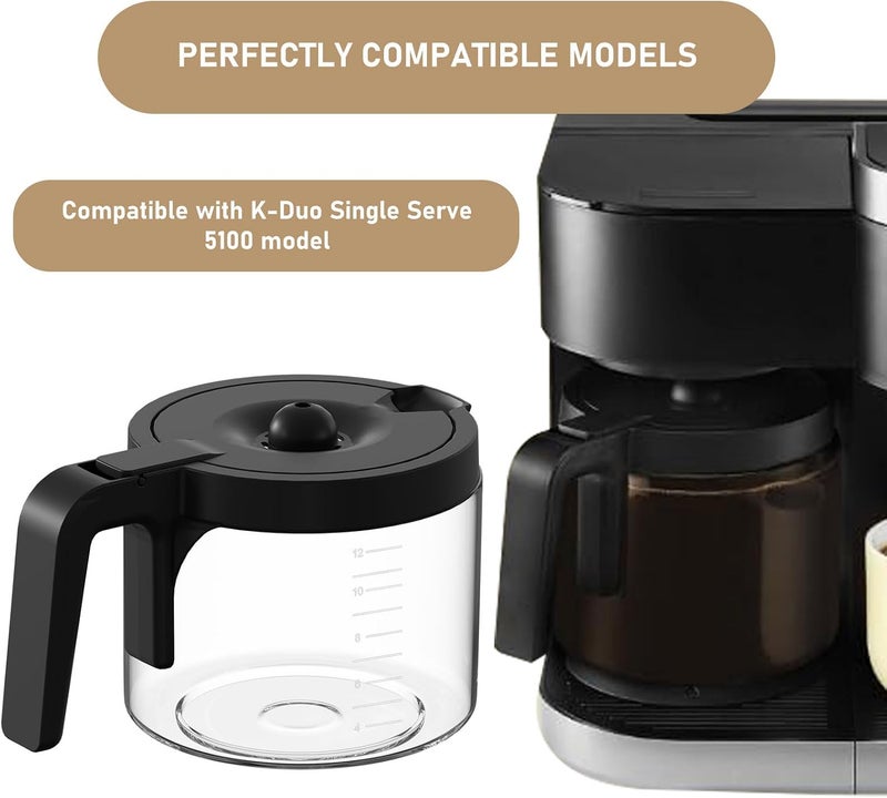 Shonshon 12-CUPS Coffee Pot Glass Carafe Replacement Compatible with Keurig K-Duo 5100 Single Serve K-Cup Pod & Carafe Coffee Maker, (NOT Fit K-Duo 5000 Essentials Model) - Image 4