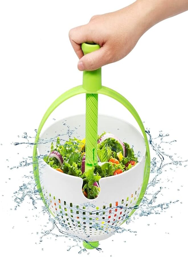 Ｄｕｔｏｔｉｍ Salad Spinner, Small Vegetable Drainer, Salad Bowl, Manually Washed, Colander, Vegetables, Handle, Rotary, Spinner Strainer, Kitchen Tool, Gift, Stylish, Father's Day, Kitchen, Cooking, Bowl,