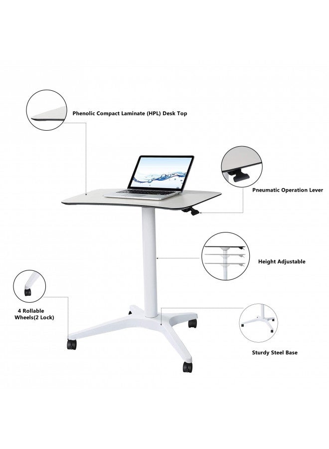 CARTMAY Mobile Standing Desk,Pneumatic Height Adjustable Laptop Desk, Mobile Laptop Desk with Wheels, Height Adjustable from 29.5'' to 47'',White - Image 1