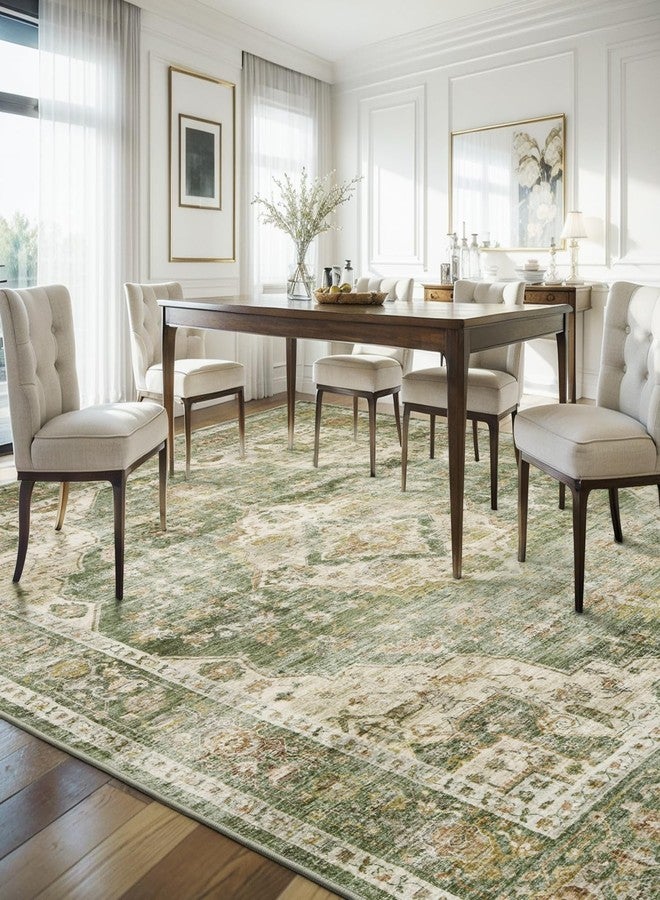 AMOAMI سجادة أموامي - مقاس 5×7، مناسبة لغرفة المعيشة - سجادة خضراء ناعمة بتصميم كلاسيكي لغرفة النوم - سجادة مانعة للانزلاق - سجادة قابلة للغسل في الغسالة، مناسبة لغرفة الطعام، غرفة المعيشة، غرفة النوم، المكتب، وتحت الطاولة - Image 5