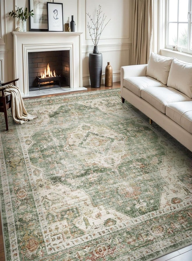 AMOAMI سجادة أموامي - مقاس 5×7، مناسبة لغرفة المعيشة - سجادة خضراء ناعمة بتصميم كلاسيكي لغرفة النوم - سجادة مانعة للانزلاق - سجادة قابلة للغسل في الغسالة، مناسبة لغرفة الطعام، غرفة المعيشة، غرفة النوم، المكتب، وتحت الطاولة - Image 1