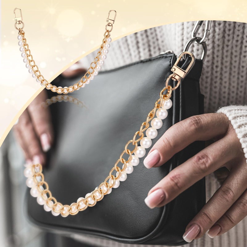 Sureio 5 Pcs Bag Extender Chain Pearl Purse Chain Ribbon Bow Keychain Extender Bag Strap Purse Charms Accessories for Handbag(Gold and Black) - Image 5