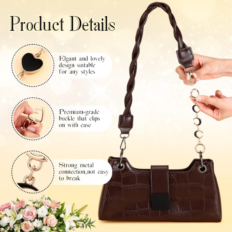 Sureio 5 Pcs Bag Extender Chain Pearl Purse Chain Ribbon Bow Keychain Extender Bag Strap Purse Charms Accessories for Handbag(Gold and Black) - Image 4