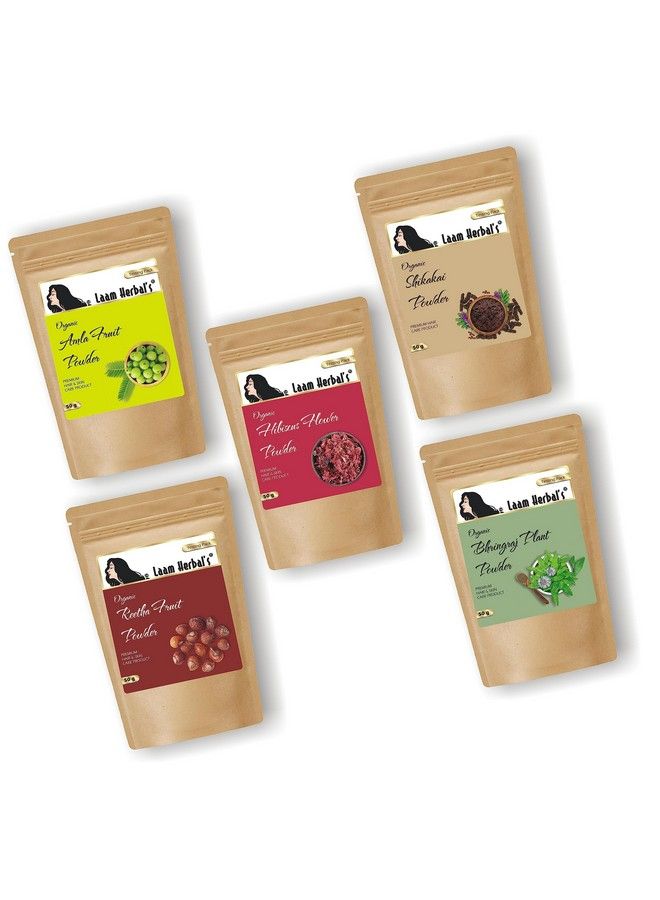 Laam Amla Reetha Shikakai Bhringraj & Hibiscus Powder Organic Dry Hair Pack (50 G Each) - Image 1