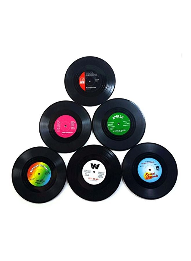 Milcraft 6-Piece Vinyl Record Disc Coasters Black/Pink/Green 5.1 x 4.4 x 0.7inch - Image 1