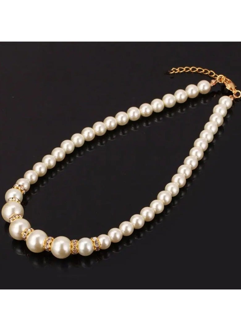 Home Clearance Sale - Set Of 3 Elegant And Stylish Imitation Pearl Necklace, Bracelet, And Earrings Set, Bridal Accessory Set - Image 1
