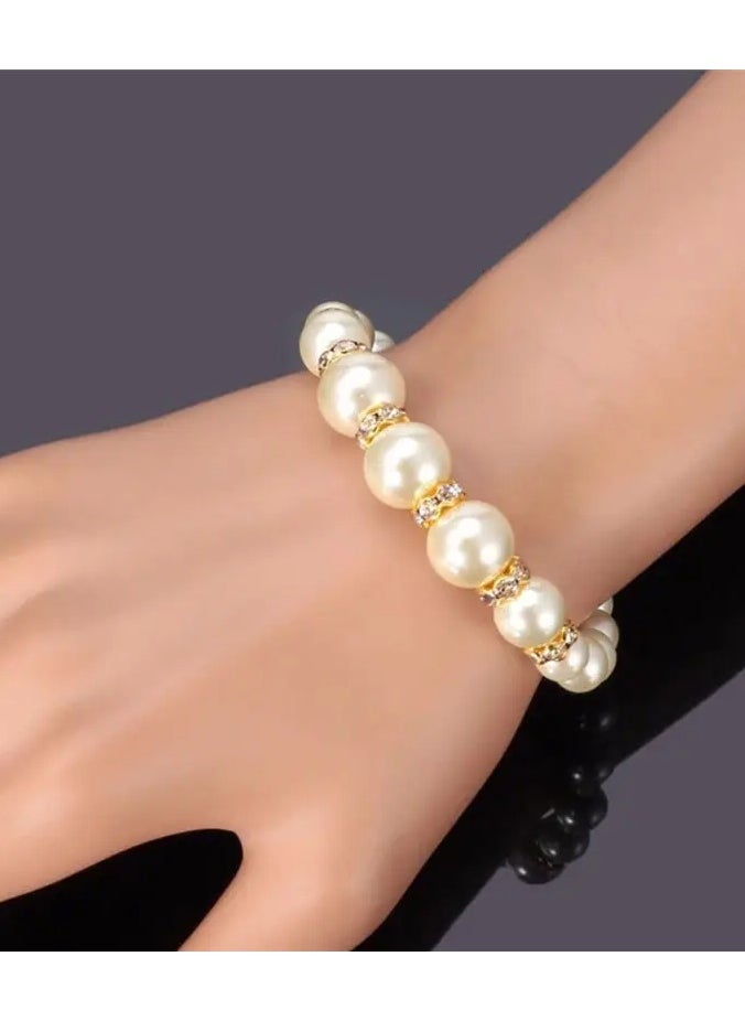 Home Clearance Sale - Set Of 3 Elegant And Stylish Imitation Pearl Necklace, Bracelet, And Earrings Set, Bridal Accessory Set - Image 1