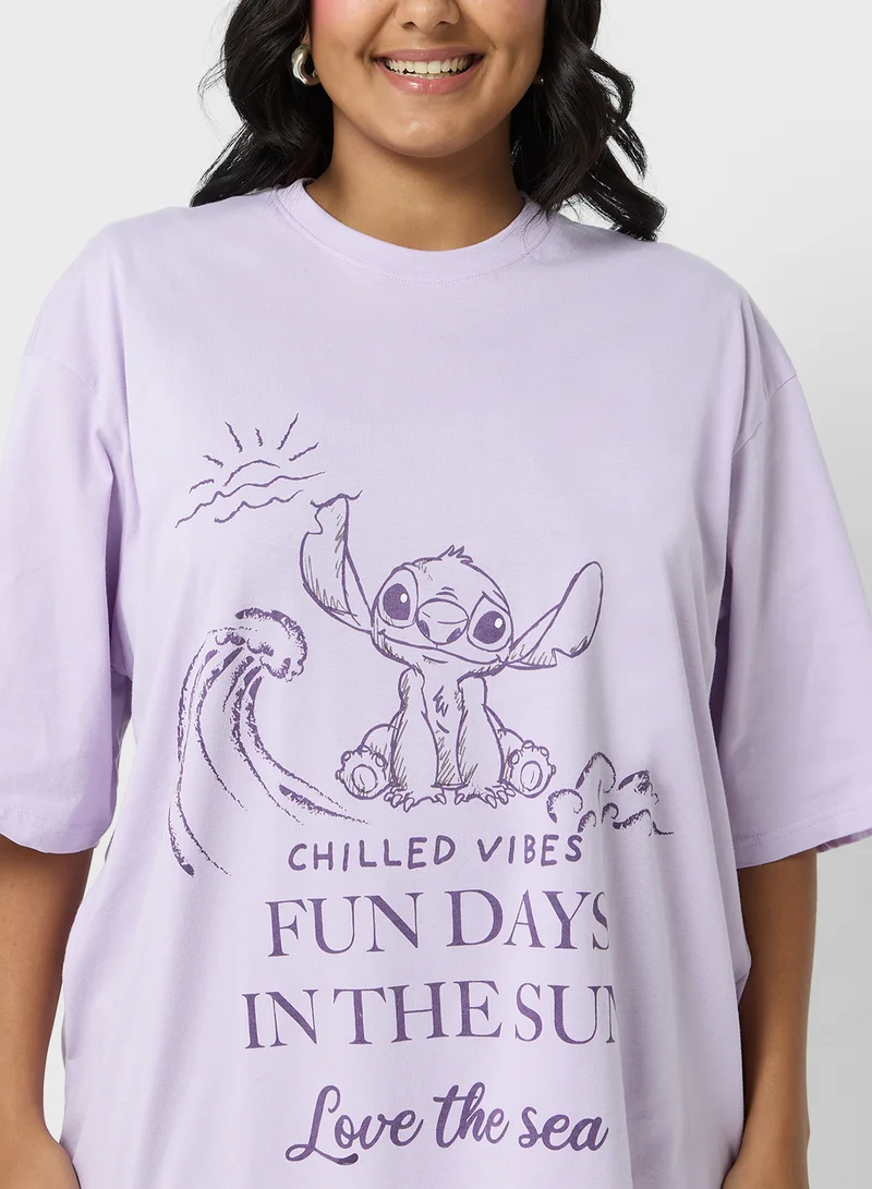 ديزني Stitch Plus Size Oversize Graphic T-Shirt