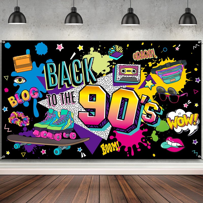 Irenare Back to The 90s Backdrop for Party Decorations Retro Hanging Banner Background for Photography Hip Hop Graffiti Wall Decor Photo Back Props for 90s Themed Birthday Party 73 x 43 Inch - Image 1