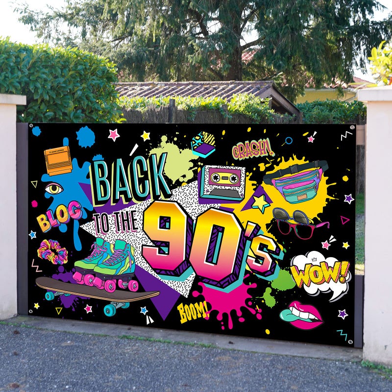 Irenare Back to The 90s Backdrop for Party Decorations Retro Hanging Banner Background for Photography Hip Hop Graffiti Wall Decor Photo Back Props for 90s Themed Birthday Party 73 x 43 Inch - Image 5