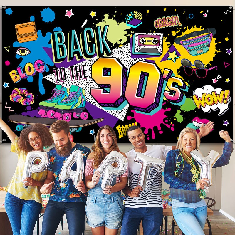Irenare Back to The 90s Backdrop for Party Decorations Retro Hanging Banner Background for Photography Hip Hop Graffiti Wall Decor Photo Back Props for 90s Themed Birthday Party 73 x 43 Inch - Image 4