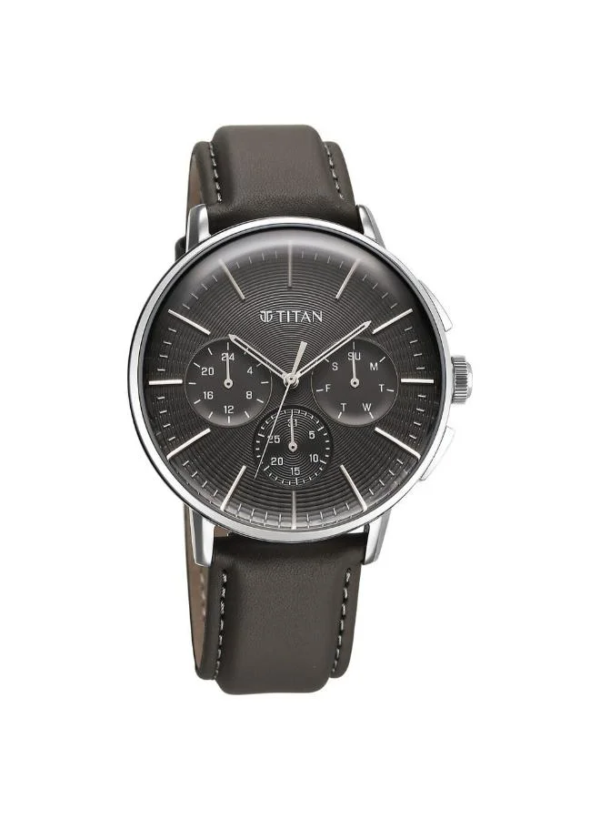 تيتان Men's Leather Analog Watch 90200SL02 - 48 mm