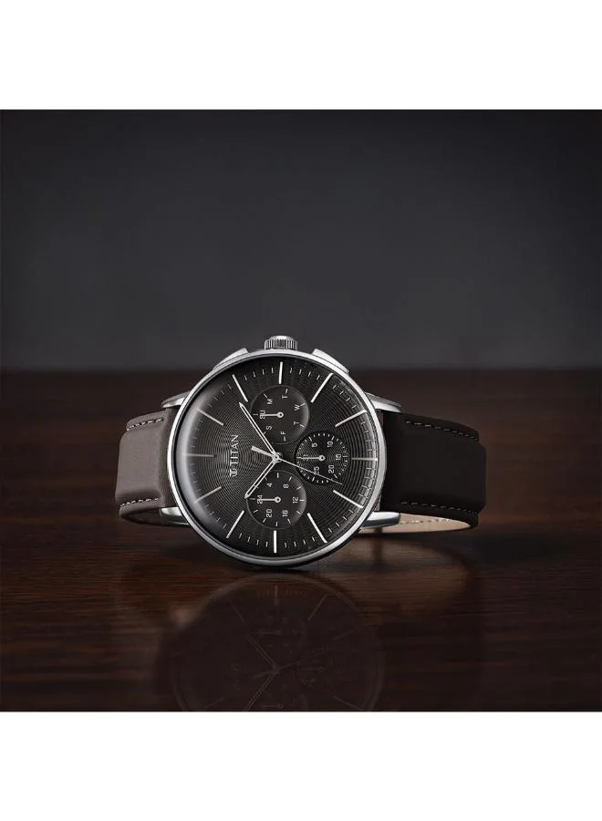 تيتان Men's Leather Analog Watch 90200SL02 - 48 mm