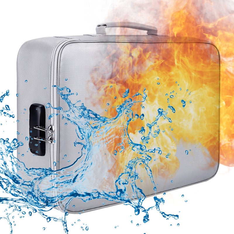 Fireproof Document Bag with Lock Zipper Closure Fire& Water Money Bag Storage Pouch Organizer Case Home Office Travel Safe Bag for Documents Files Money Cards Passport Valuables - Image 1