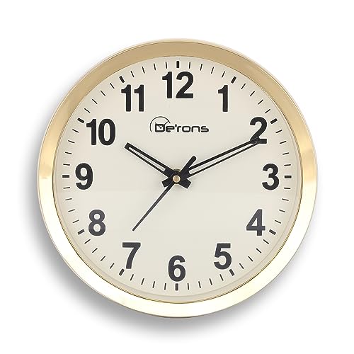 De'rons De’rons Plastic Quartz Wall Clock Watch for Home Kitchen Bedroom Hall Living Room Office (20 x 4.3 x 20 cm, Golden Ring, DC-101) - Image 1