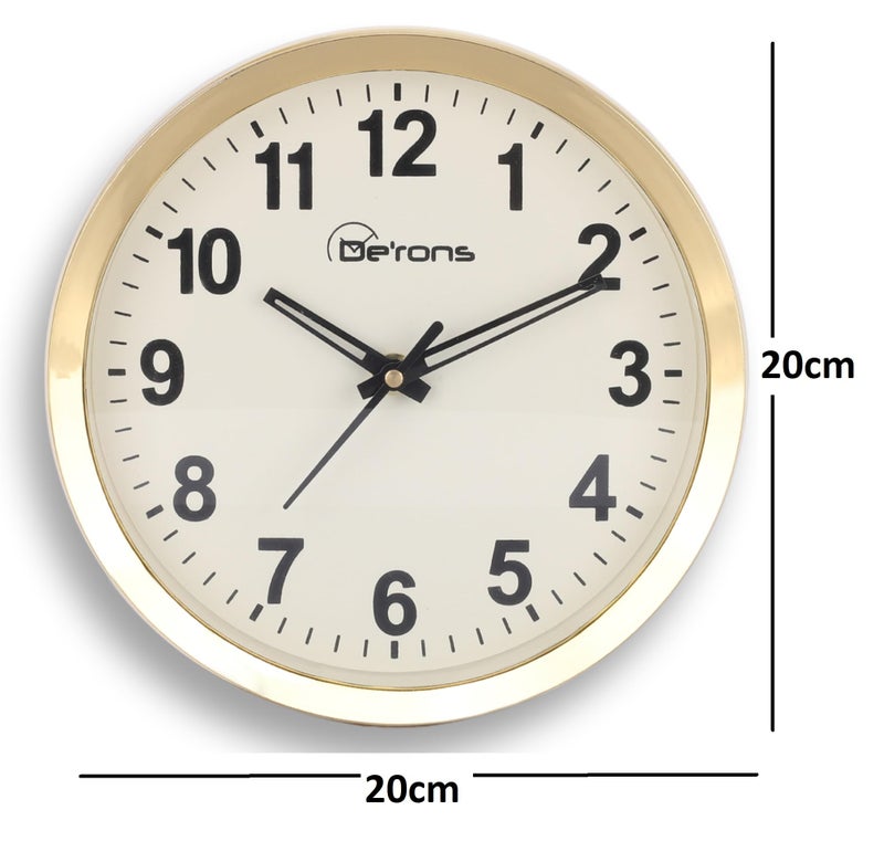 De'rons De’rons Plastic Quartz Wall Clock Watch for Home Kitchen Bedroom Hall Living Room Office (20 x 4.3 x 20 cm, Golden Ring, DC-101) - Image 3