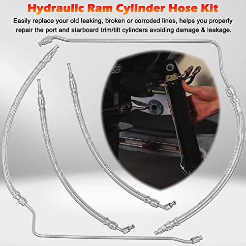 Bonbo Power Trim Tilt Hydraulic Ram Cylinder Hose Kit Compatible with Mercruiser Alpha I Gen I 16-3/16" Gen II Bravo 1 2 3, Braided Stainless Steel Hoses Fits for 9B-106 and 9B-116 Trim Cylinders - Image 3
