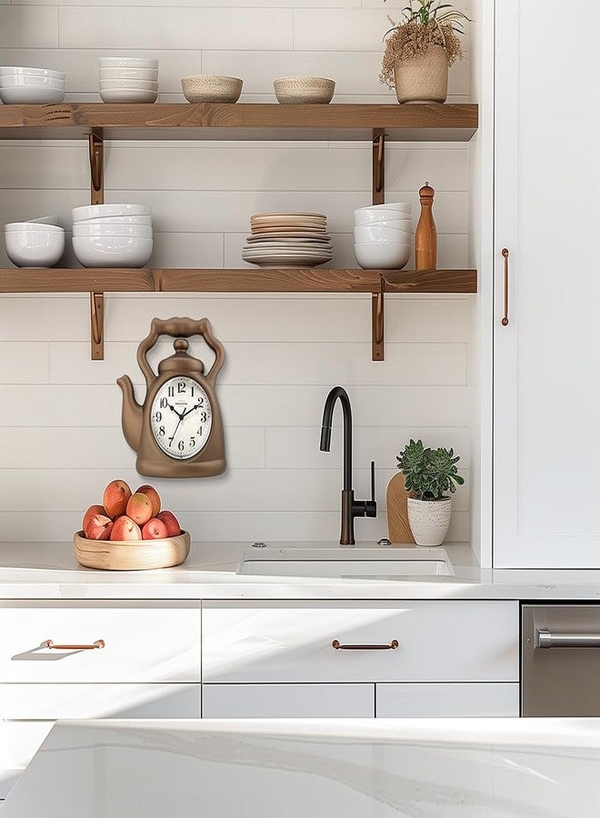 Presentime & Co. 11" Teapot Clock, Silent Non Ticking, Modern Farmhouse Style, Wall & Mantel 2 in 1 Desk & Shelf Clock, Bronze Finish for Wall, Home, and Tabletop Decor, Bronze Finish - Image 4