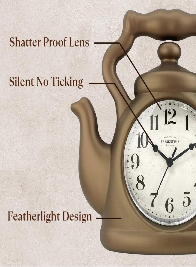 Presentime & Co. 11" Teapot Clock, Silent Non Ticking, Modern Farmhouse Style, Wall & Mantel 2 in 1 Desk & Shelf Clock, Bronze Finish for Wall, Home, and Tabletop Decor, Bronze Finish - Image 2