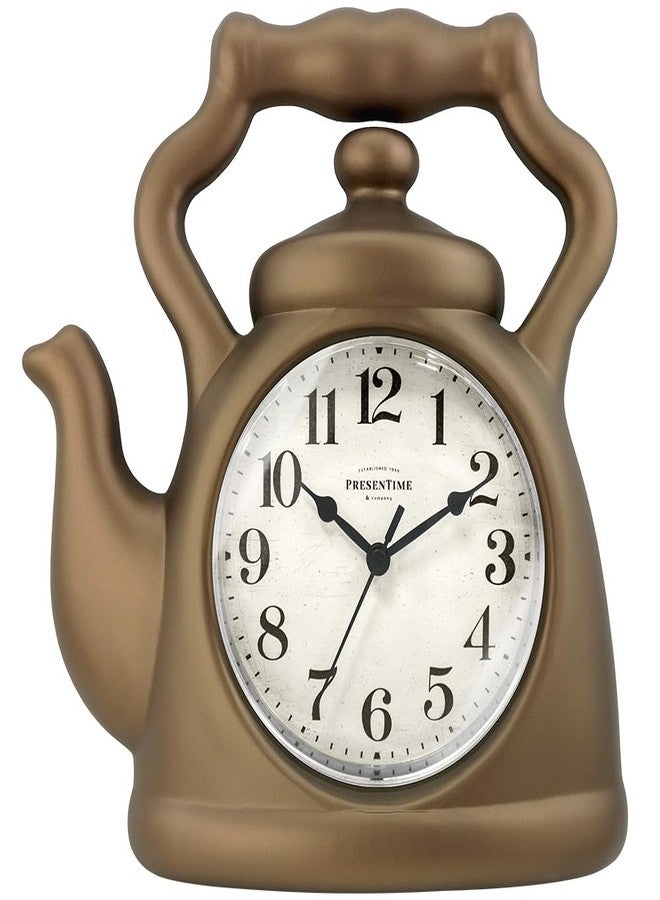 Presentime & Co. 11" Teapot Clock, Silent Non Ticking, Modern Farmhouse Style, Wall & Mantel 2 in 1 Desk & Shelf Clock, Bronze Finish for Wall, Home, and Tabletop Decor, Bronze Finish - Image 1