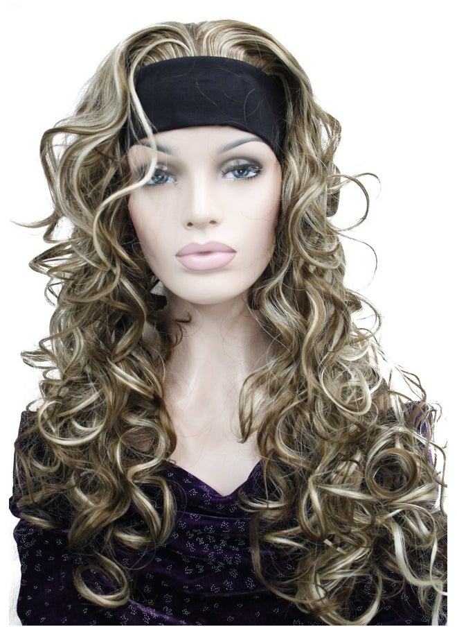 Wiginway 3/4 Band Headband Wig Women'S Brown Mixed Color Long Curly Wigs For Women Ladies  - Image 1