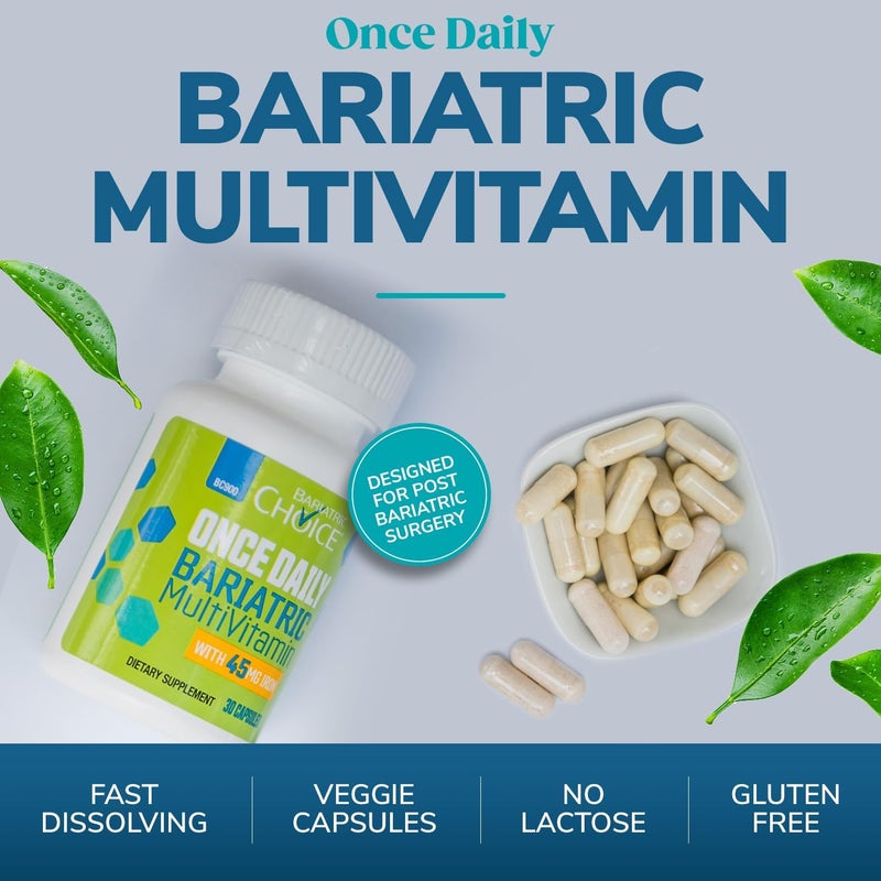 Bariatric Choice فيتامينات متعددة للاختيار الباريتري مرة يوميًا مع 45 ملغ من الحديد كبسولة سهلة البلع فيتامين لمرضى جراحة الباريتري 90 حبة إمداد لمدة 3 أشهر - Image 3