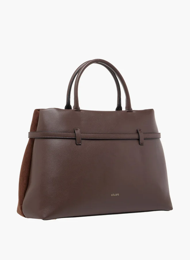 Celeste Solid Tote Bag with Detachable Strap and Button Closure