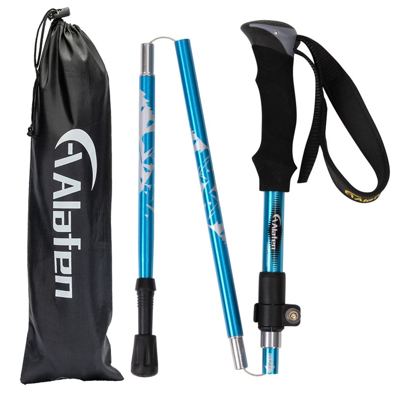 A ALAFEN Lightweight Collapsible Trekking Pole - 7075 Aluminum Adjustable Walking Stick for Hiking & Travel, Foldable Quick-Lock Design, Single Pole for Adults & Seniors, Fits 4'9" - 5'5", Light Blue - Image 2