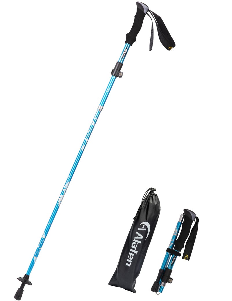 A ALAFEN Lightweight Collapsible Trekking Pole - 7075 Aluminum Adjustable Walking Stick for Hiking & Travel, Foldable Quick-Lock Design, Single Pole for Adults & Seniors, Fits 4'9" - 5'5", Light Blue - Image 1